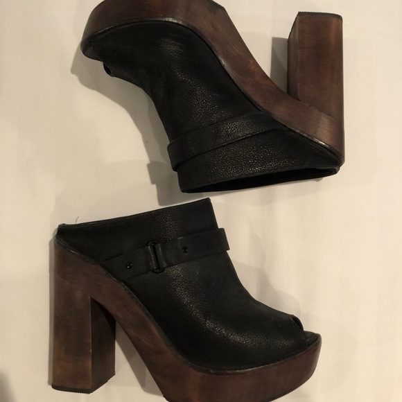 Joie Shoes - Joie Black Leather Wooden Mules